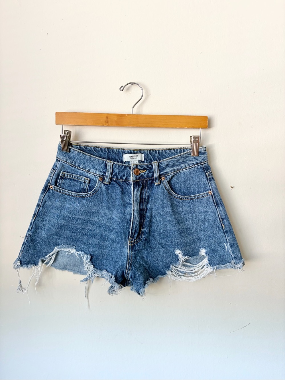 Forever 21 Distressed Denim Cutoff Shorts - Blue